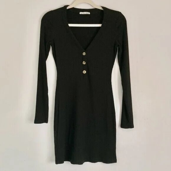 NWT Reformation Jeans Jani Long Sleeve Mini Dress - Black/Medium - Picture 4 of 7